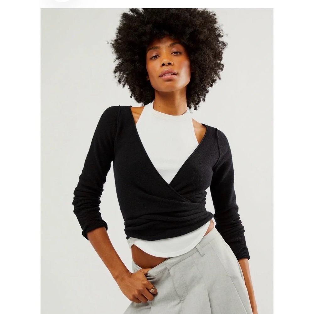 Free People Cashmere Reversible Wrap Top Womens Medium Black New With Tags